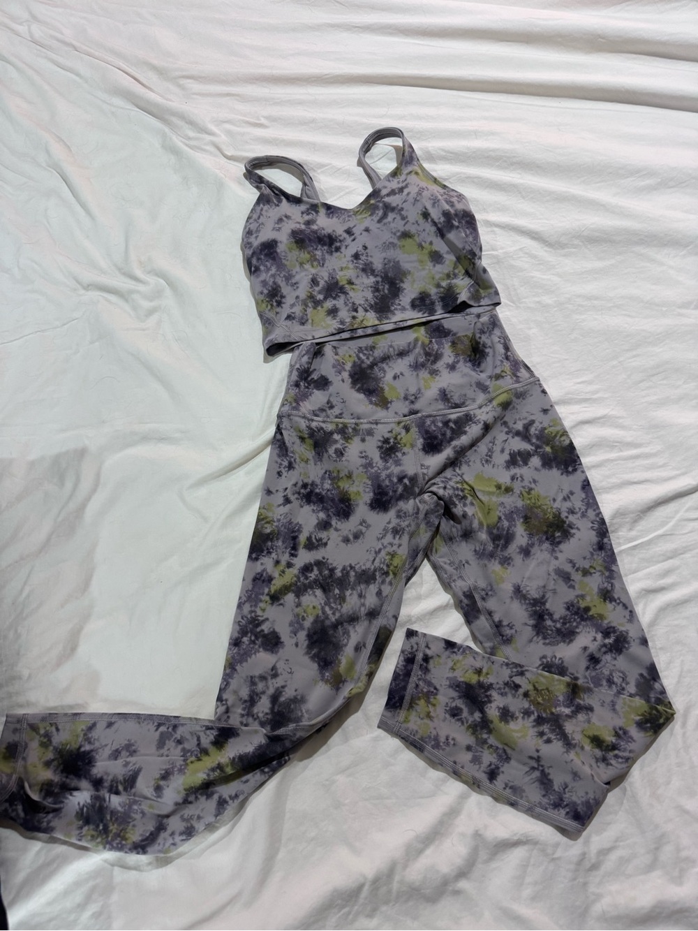 Lululemon Tie-Dye Gray & Olive Active Jumpsuit Set
